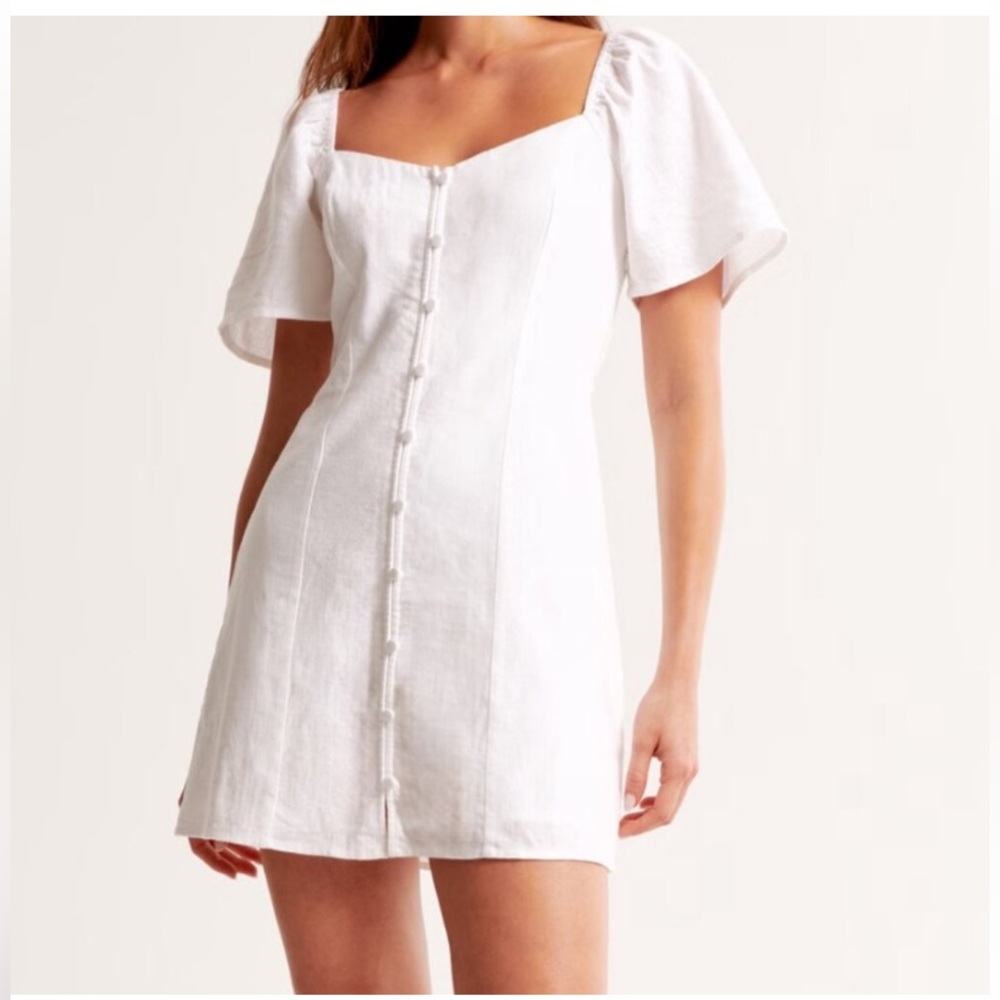 Abercrombie & Fitch White Mini Dress with Puff Sleeves